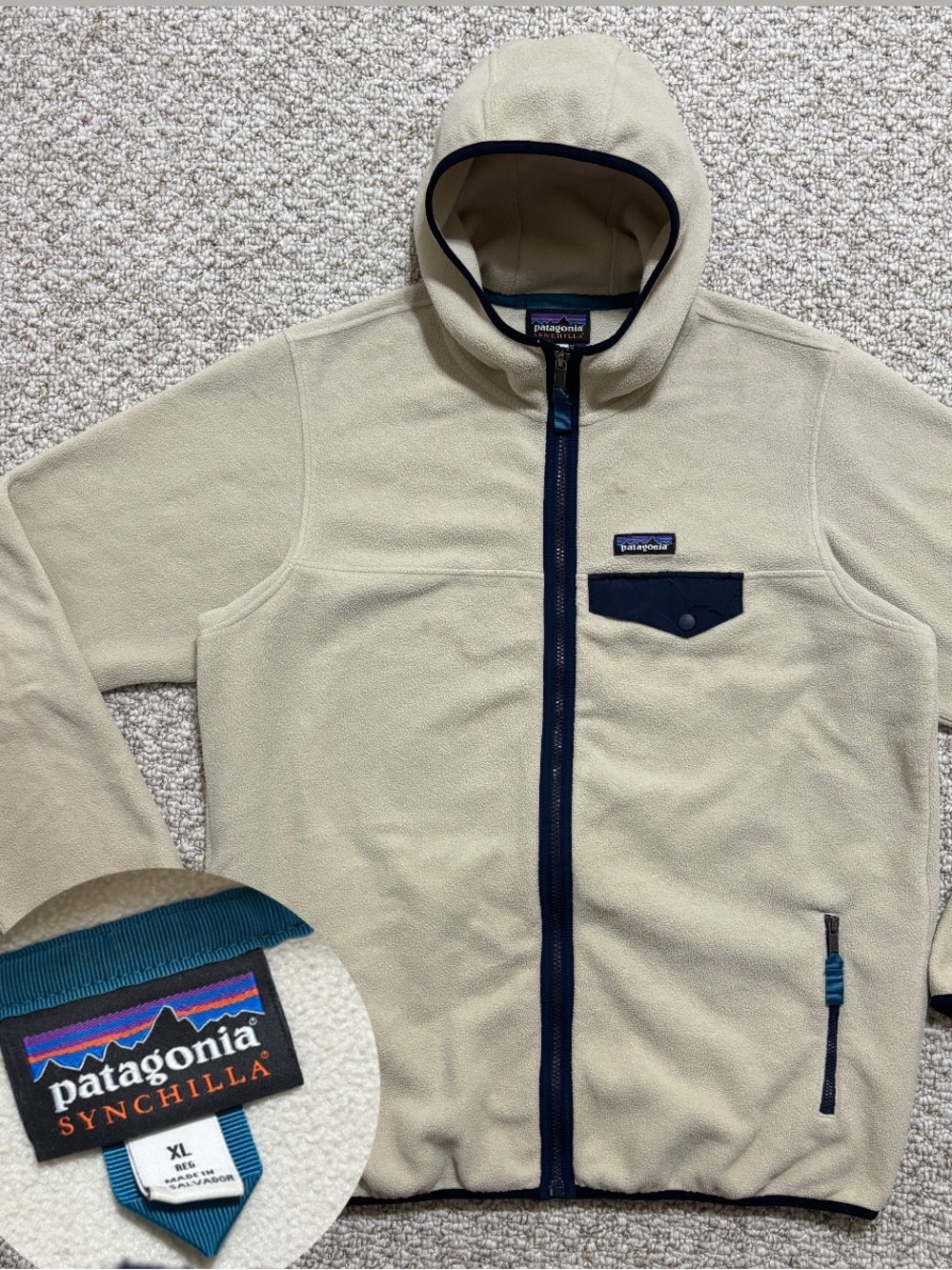 Patagonia Synchilla Full-Zip Hooded Fleece Jacket Women’s XL Beige